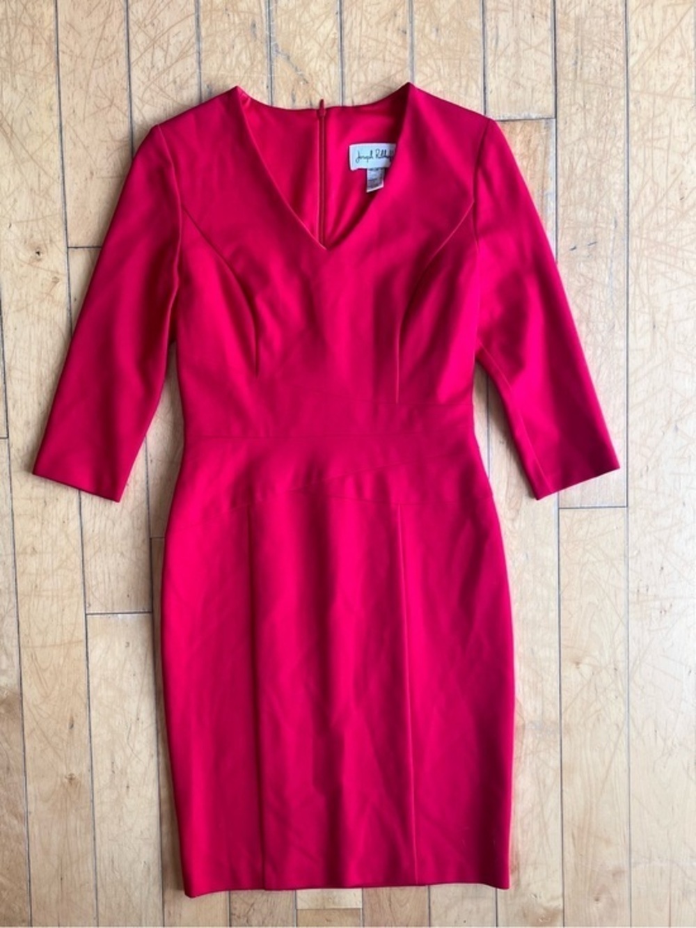 Joseph Ribkoff Red Structured Tailored Fit V-Neck Sheath Dress Size 6